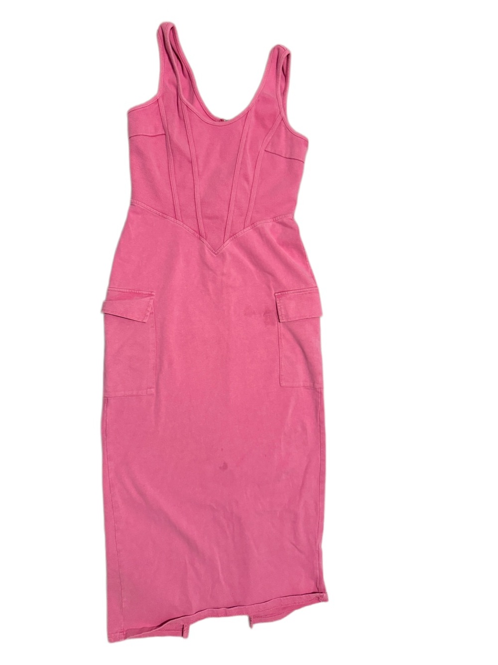 Fitted Pink Midi Tank Dress with Pocket Details